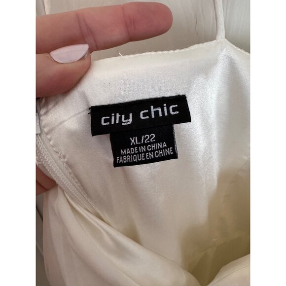 City Chic White Draped Dress Cross Back Straps Sweetheart Neckline Sheer Bridal - Picture 8 of 16